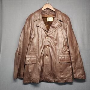 Vintage Berman's Leather Jacket Mens 42 Brown Car Coat Zip Out Faux Fur Liner